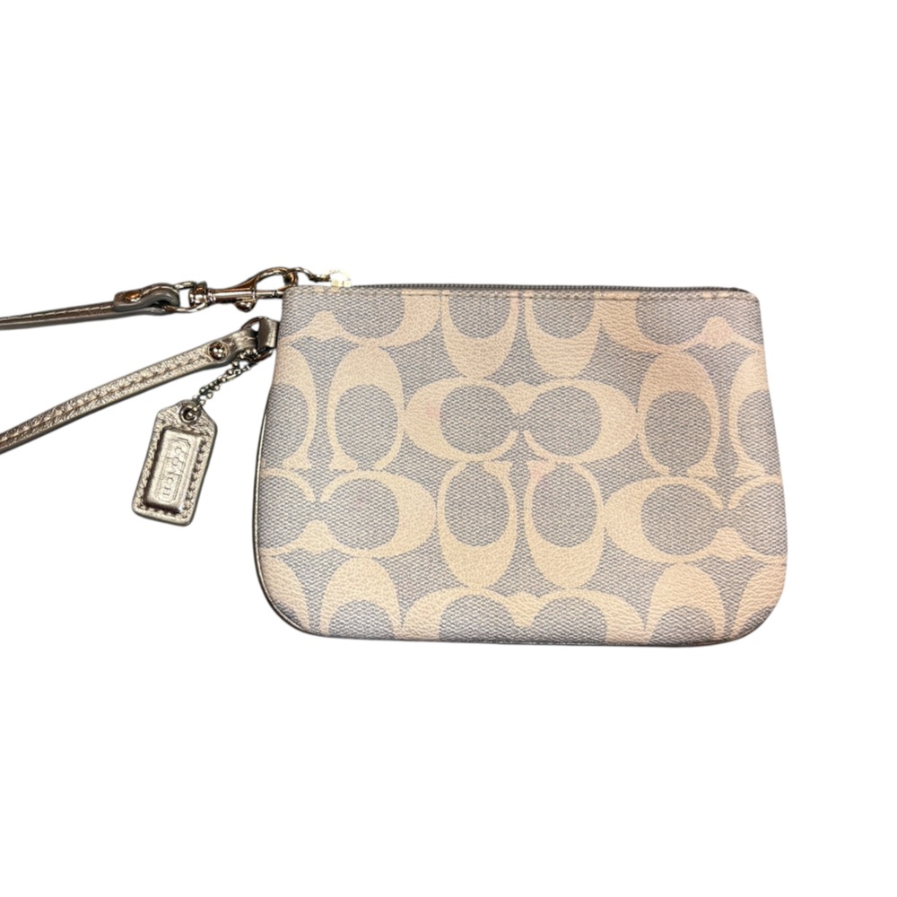 Coach Signature Beige and Blue Wristlet NWOT
